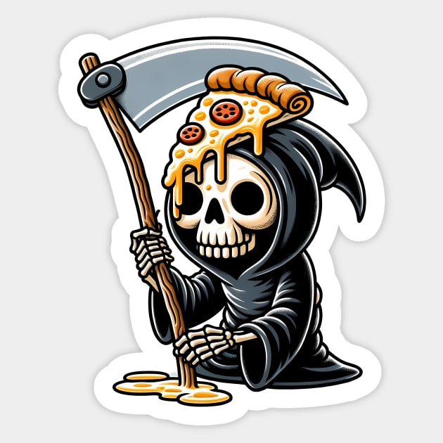 Grim Reaper  with Pizza, Funny Pizza lover Sticker by logiamerch